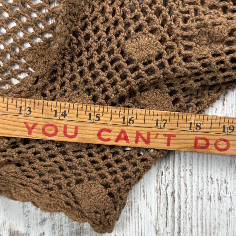 Dressbarn Coffee Brown Crochet Tie Front Shrug Cardigan Knit Cropped Sz 12 - Picture 6 of 7